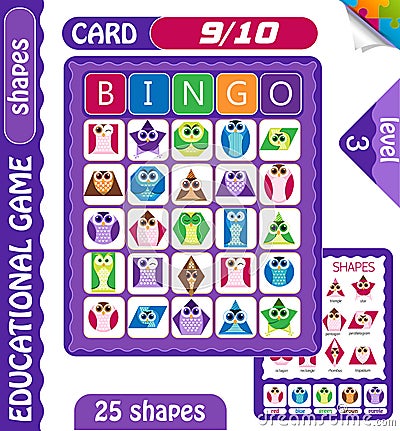 Owls Bingo shapes 9 Cartoon Illustration