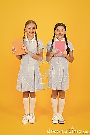 Educational books for schools. Reading books. School library. Homeschooling concept. Literacy club. Cute children Stock Photo