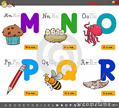 Educational cartoon alphabet letters for kids Vector Illustration