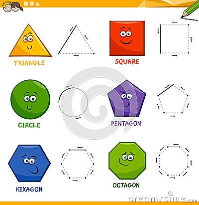 Basic geometric shapes drawing workbook Vector Illustration