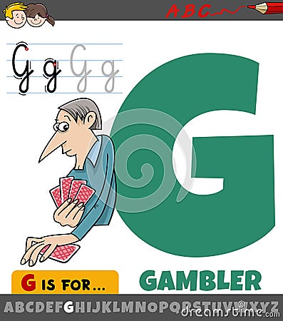 letter G from alphabet with cartoon gambler character Vector Illustration