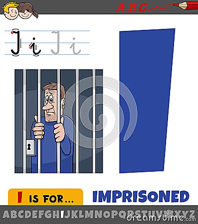 cartoon graphic with letter I from alphabet and imprisoned word Vector Illustration