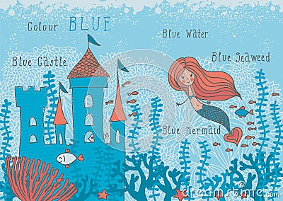 Educational cartoon illustration of a mermaid in c Vector Illustration
