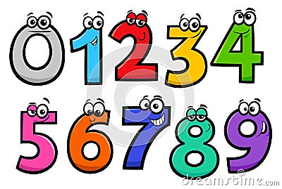 Basic numbers cartoon characters set Vector Illustration