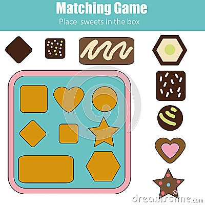 Educational children game. Match by shapes kids activity Vector Illustration