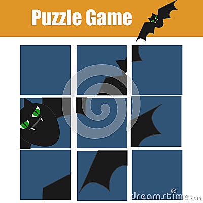 Educational children game. Puzzle kids activity. Halloween theme Vector Illustration