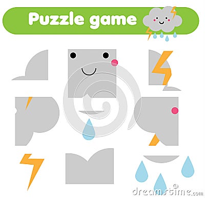 Educational children game. Puzzle kids activity. Weather theme Vector Illustration