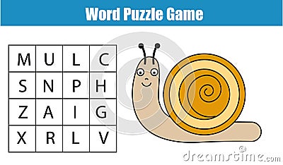 Educational children game. Word search puzzle kids activity. Animals theme. Learning vocabulary Vector Illustration