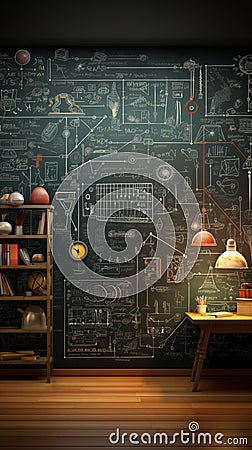 Educational 3D rendering, showcasing a chalkboard with students mathematical brilliance Stock Photo