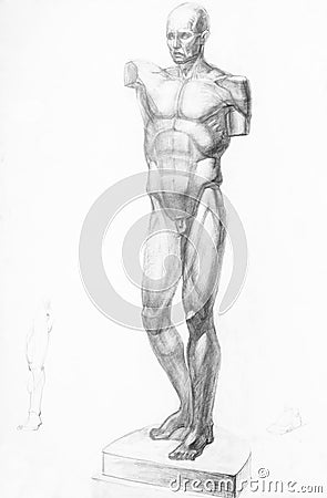 hand-drawn drawing of armless male statue Stock Photo