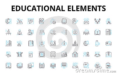 Educational elements linear icons set. Curriculum, Lesson plans, Assessments, Teaching, Learning, Instruction, Textbooks Vector Illustration