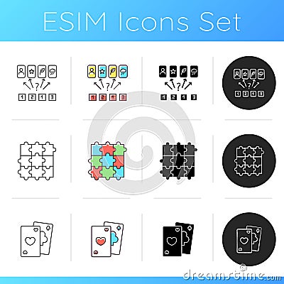 Educational and gambling games icons set Vector Illustration