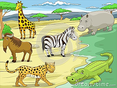 Educational game African savannah animals Vector Illustration