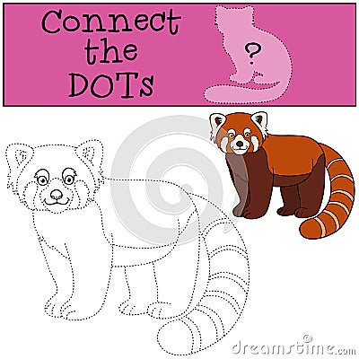 Educational game: Connect the dots. Little cute red panda smiles Vector Illustration