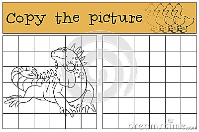 Educational game: Copy the picture. Cute iguana. Vector Illustration