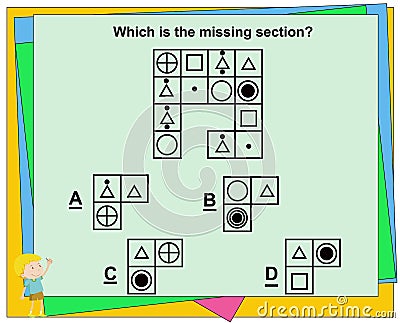 Educational game for kids,iq game,Practice Questions Worksheet for Education and IQ Test [Answer A] Stock Photo