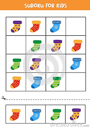 Educational game for kids. Sudoku for children. Cute socks Vector Illustration