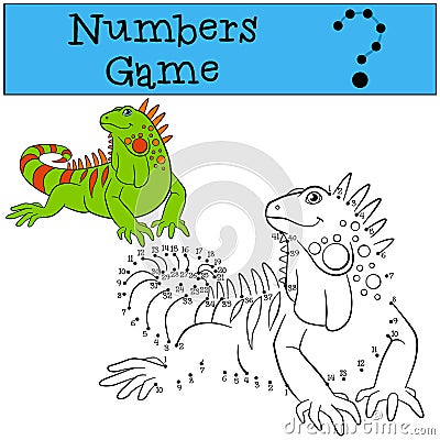 Educational game: Numbers game. Cute green iguana. Vector Illustration