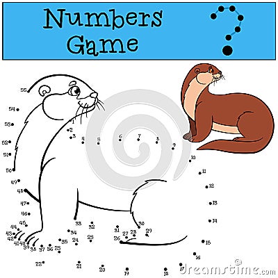 Educational game: Numbers game. Little cute otter smiles Vector Illustration