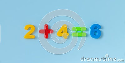 Educational kids math plastic numbers for counting practice. Methematics lesson concept Stock Photo