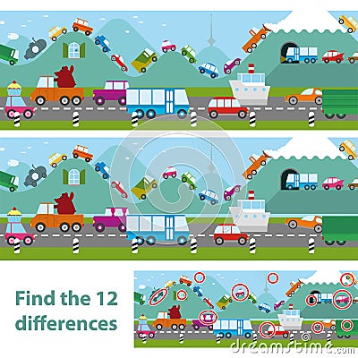 Educational kids puzzle with transport Vector Illustration