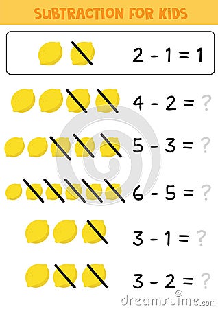 Educational math children game. Subtraction for kids Vector Illustration