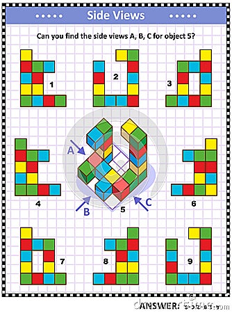 Educational math puzzle with building blocks Vector Illustration