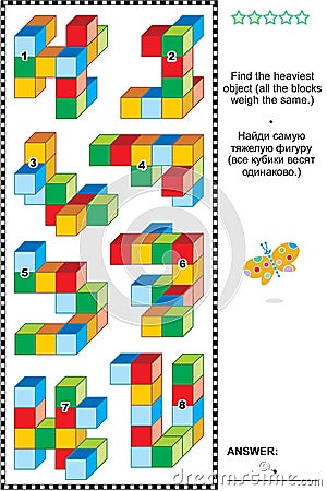 Educational math puzzle with colorful toy blocks Vector Illustration