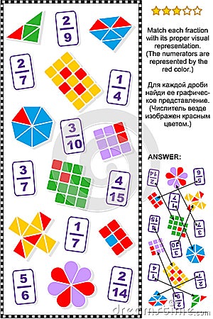 Educational math puzzle with fractions Vector Illustration