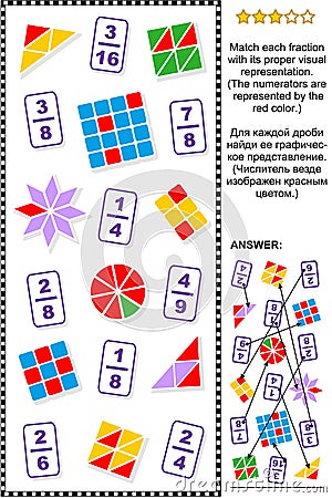 Educational math puzzle with fractions Vector Illustration