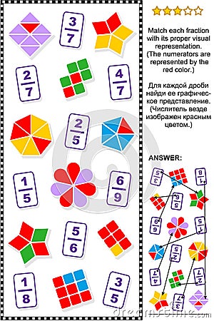 Educational math puzzle with fractions Vector Illustration