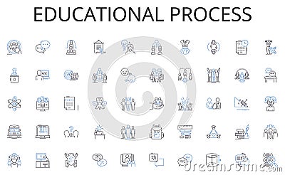 Educational process line icons collection. Connectify, Linkup, Converse, Dialog, Synapse, Relay, Interact vector and Vector Illustration