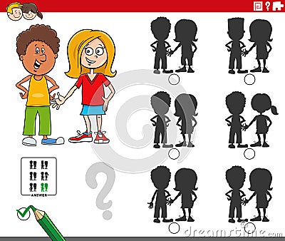 educational shadows task with girl and boy characters Vector Illustration