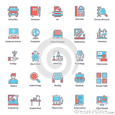 Educational Tools Flat Icons Pack Stock Photo