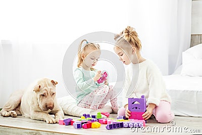 Educational toys for preschool and kindergarten child. Two child Stock Photo