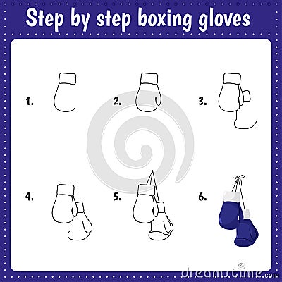 Step by step drawing illustration. Boxing gloves Vector Illustration