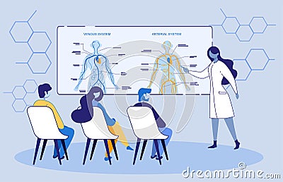 Educator in Medical University Teach Students Vector Illustration