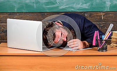 Educators more stressed work than average people. High level fatigue. Exhausting work school cause fatigue. Educator Stock Photo