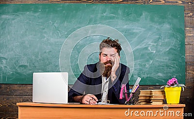 Educators more stressed work than average people. High level fatigue. Exhausting work in school causes fatigue. Educator Stock Photo