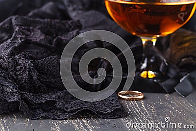 Eductive black lingerie at table background Stock Photo