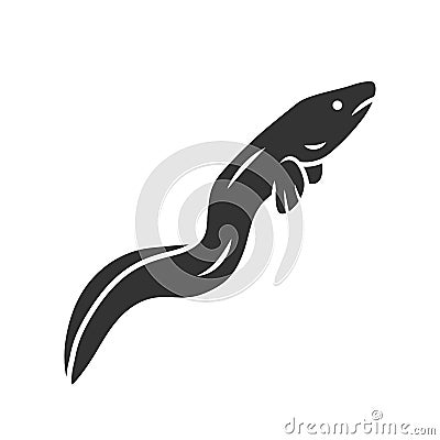 Eel glyph icon. Floating snakelike fish. Sea underwater animal. Asian seafood, sushi ingredient. Snake shape creature Vector Illustration