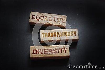 Equality transparency diversity words written on wooden blocks. Equal rights social concept Stock Photo