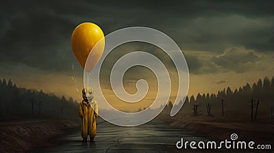 Eerie Adventure: Daniel And The Yellow Balloon Stock Photo