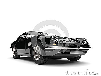 Eerie black vintage race car - front view closeup shot Stock Photo