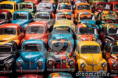 Eerie Car colorful graveyard. Generate Ai Stock Photo