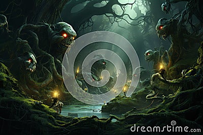 Eerie Fantasy forest monster. Generate Ai Stock Photo