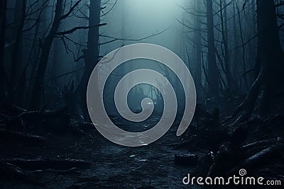 Eerie Forest Escape A mysterious forest shrouded Stock Photo