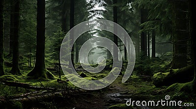 Eerie Forest Wallpapers: Green Dark European Fairytale Forest Stock Photo