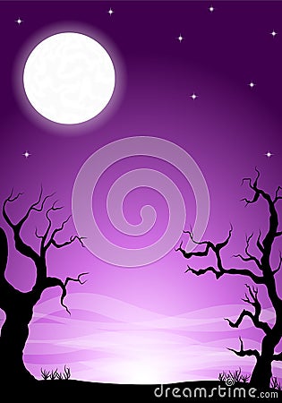 Eerie halloween night background with a full moon Vector Illustration