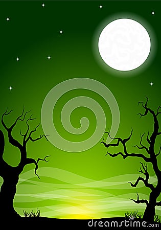 Eerie halloween night background with a full moon Vector Illustration